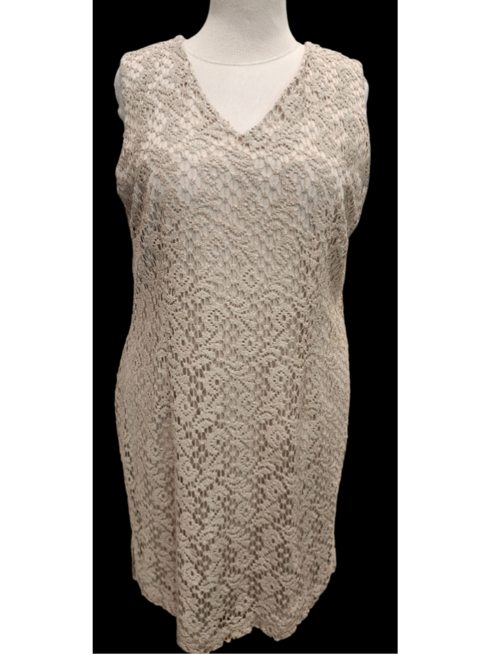 K.C. Spencer New York Vintage Beige Lace Dress 14 Sleeveless V-Neck Cocktail